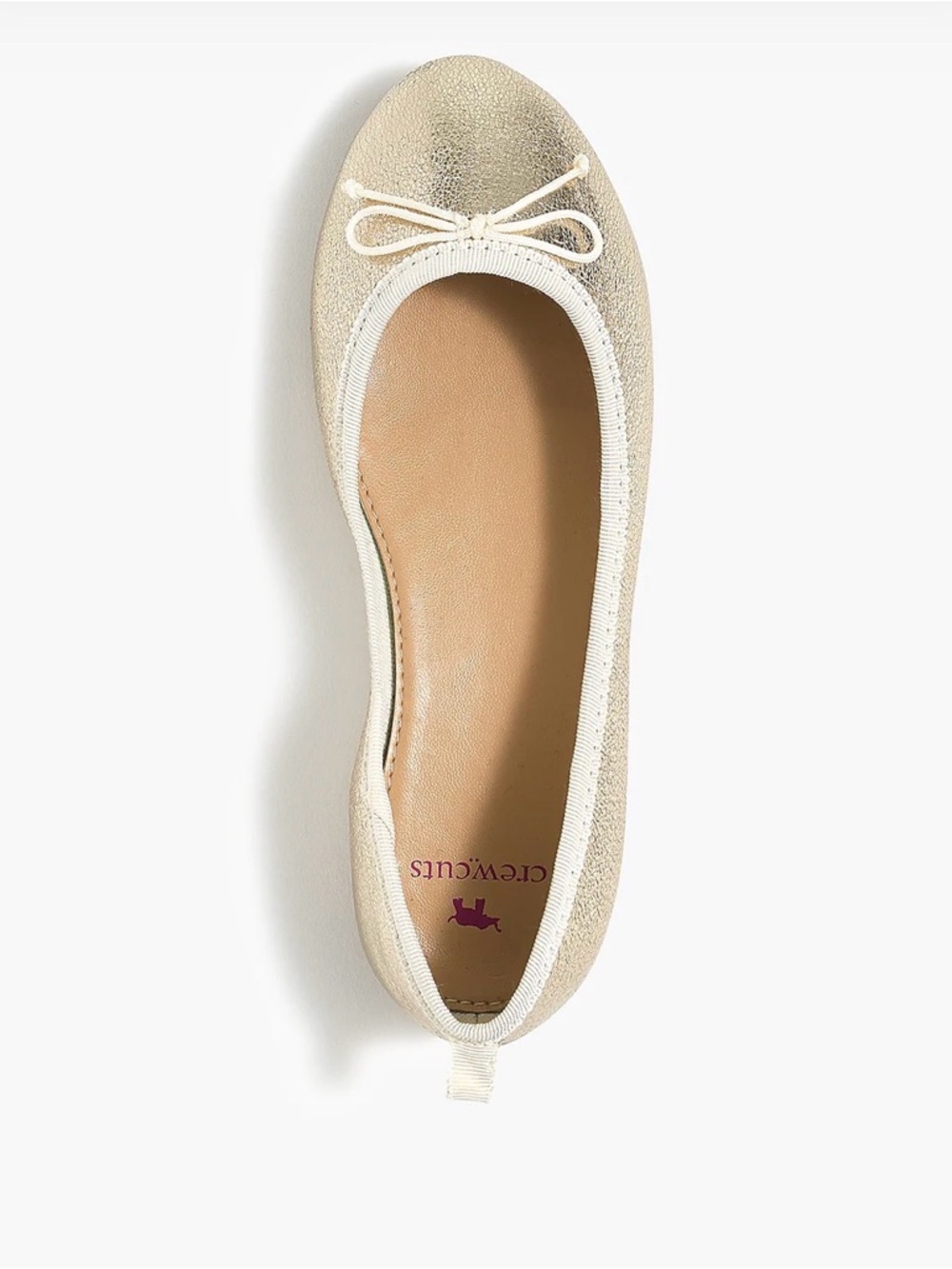 J. Crew Factory Girls' Shimmery Gold Ballet Flats with Bow Trim
